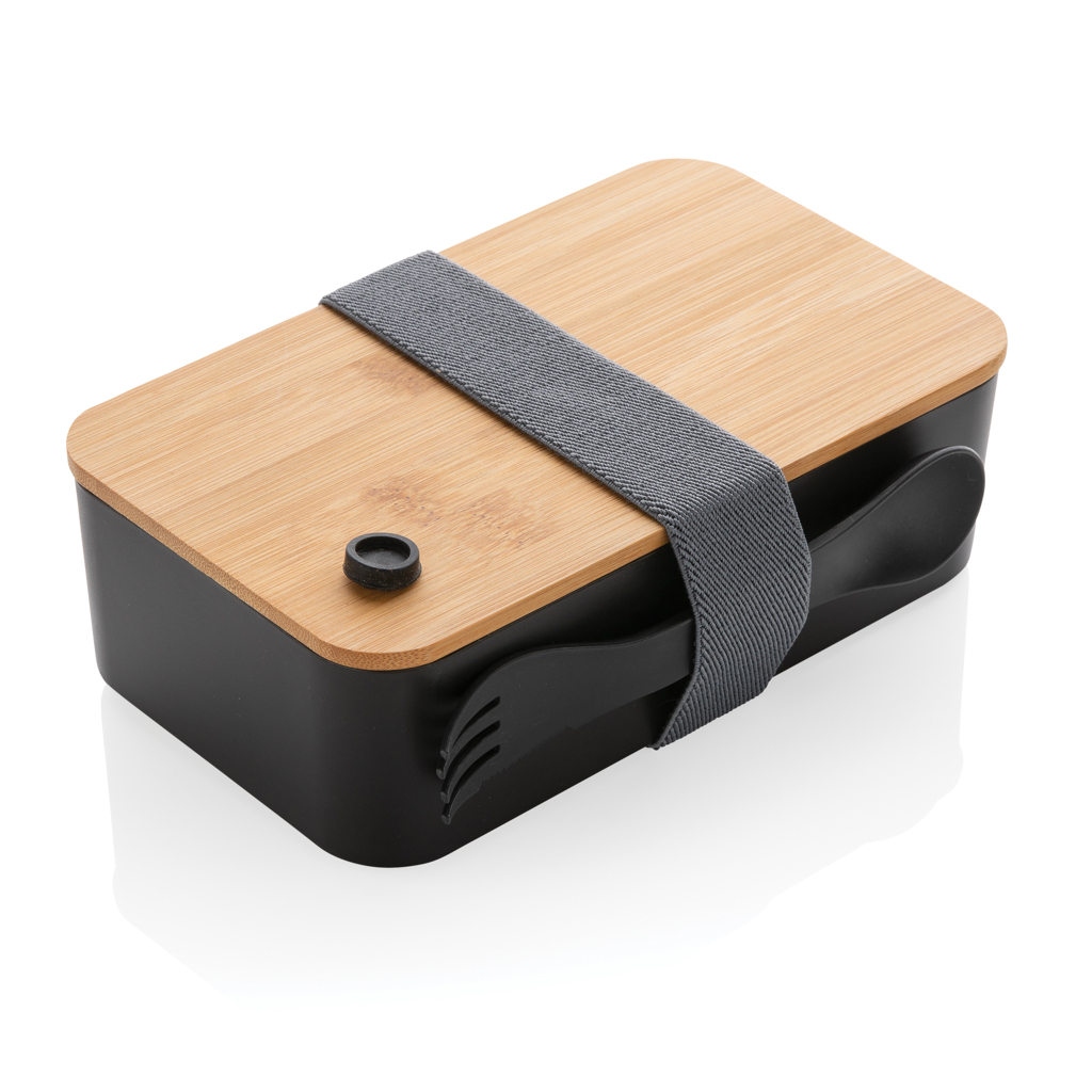 Lunch box en plastique recyclé certifié et bambou Cuzco 700 mL_Noir