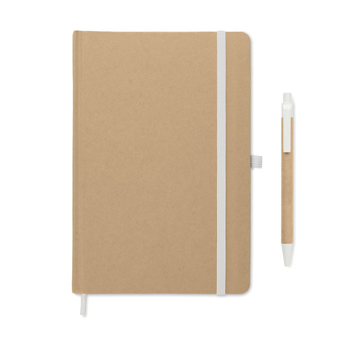 Carnet A5 et stylo en carton recyclé Caratil_Blanc