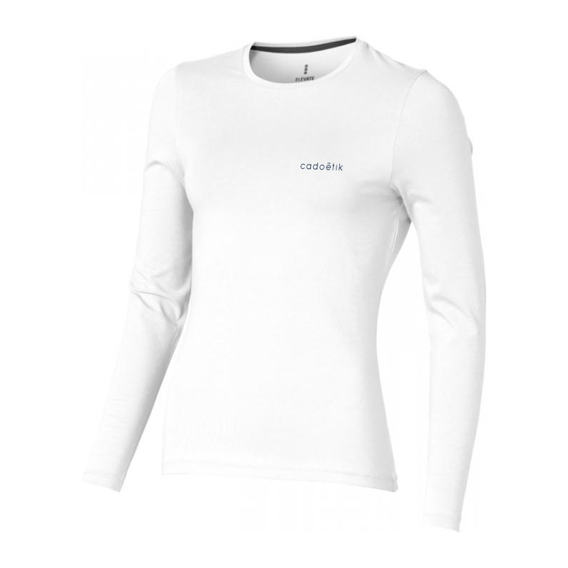 T-shirt bio publicitaire pour femmes manches longues Ponoka  personnalisable blanc coton bio